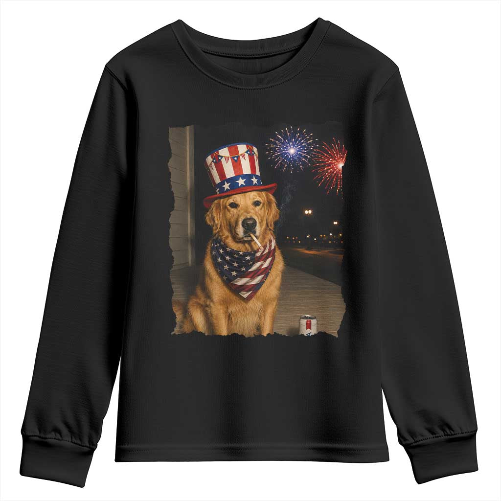Patriotic Smoking Golden Retriever Youth Sweatshirt Funny Dog Lover Dad 4th Of July