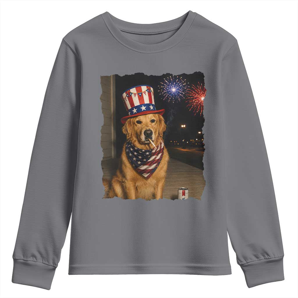 Patriotic Smoking Golden Retriever Youth Sweatshirt Funny Dog Lover Dad 4th Of July