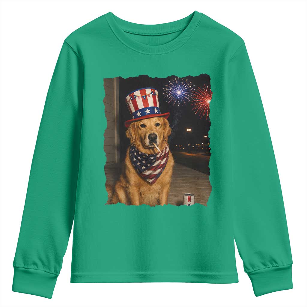 Patriotic Smoking Golden Retriever Youth Sweatshirt Funny Dog Lover Dad 4th Of July