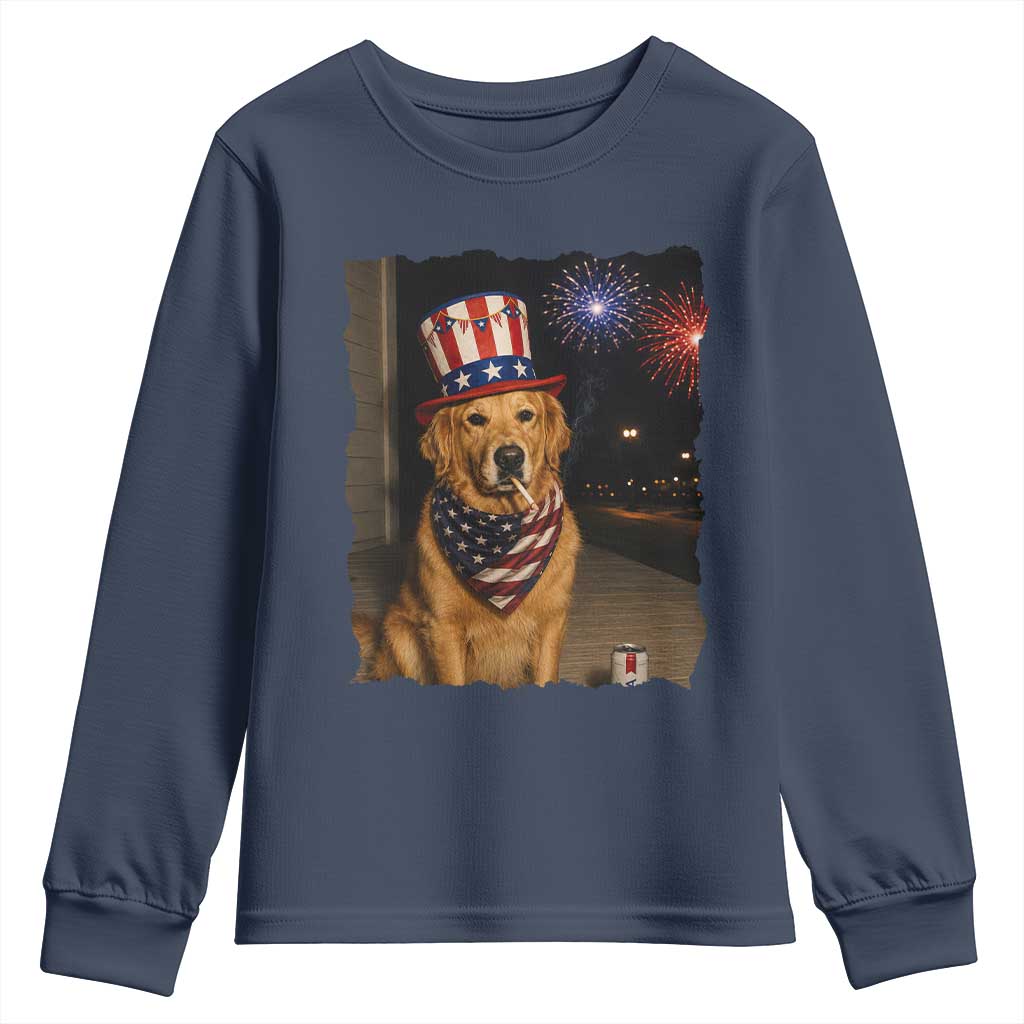 Patriotic Smoking Golden Retriever Youth Sweatshirt Funny Dog Lover Dad 4th Of July