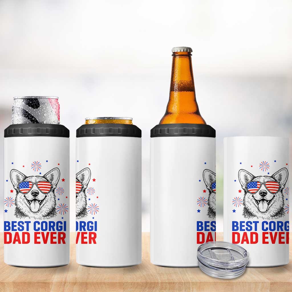 Best Corgi Dad Ever 4 in 1 Can Cooler Tumbler Funny Dog Lover Dad 4th Of July