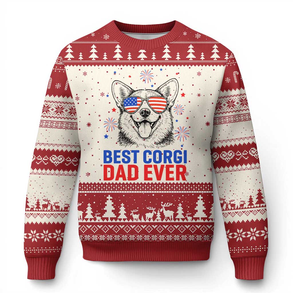 Best Corgi Dad Ever Ugly Christmas Sweater Funny Dog Lover Dad 4th Of July