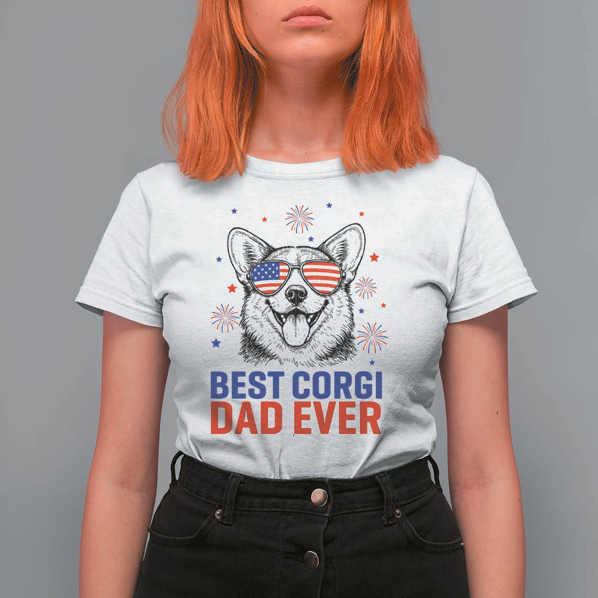 Best Corgi Dad Ever T Shirt For Women Funny Dog Lover Dad 4th Of July