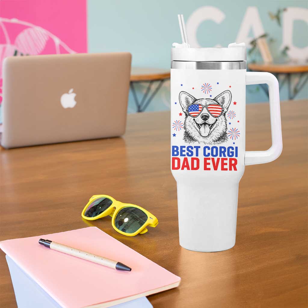 Best Corgi Dad Ever Tumbler With Handle Funny Dog Lover Dad 4th Of July