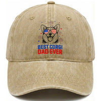 Best Corgi Dad Ever Washed Cotton Baseball Cap Funny Dog Lover Dad 4th Of July