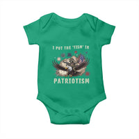 I Put The Tism in Patriotism Baby Onesie Retro Eagle Raccoon USA Flag
