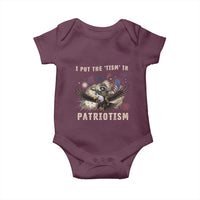 I Put The Tism in Patriotism Baby Onesie Retro Eagle Raccoon USA Flag