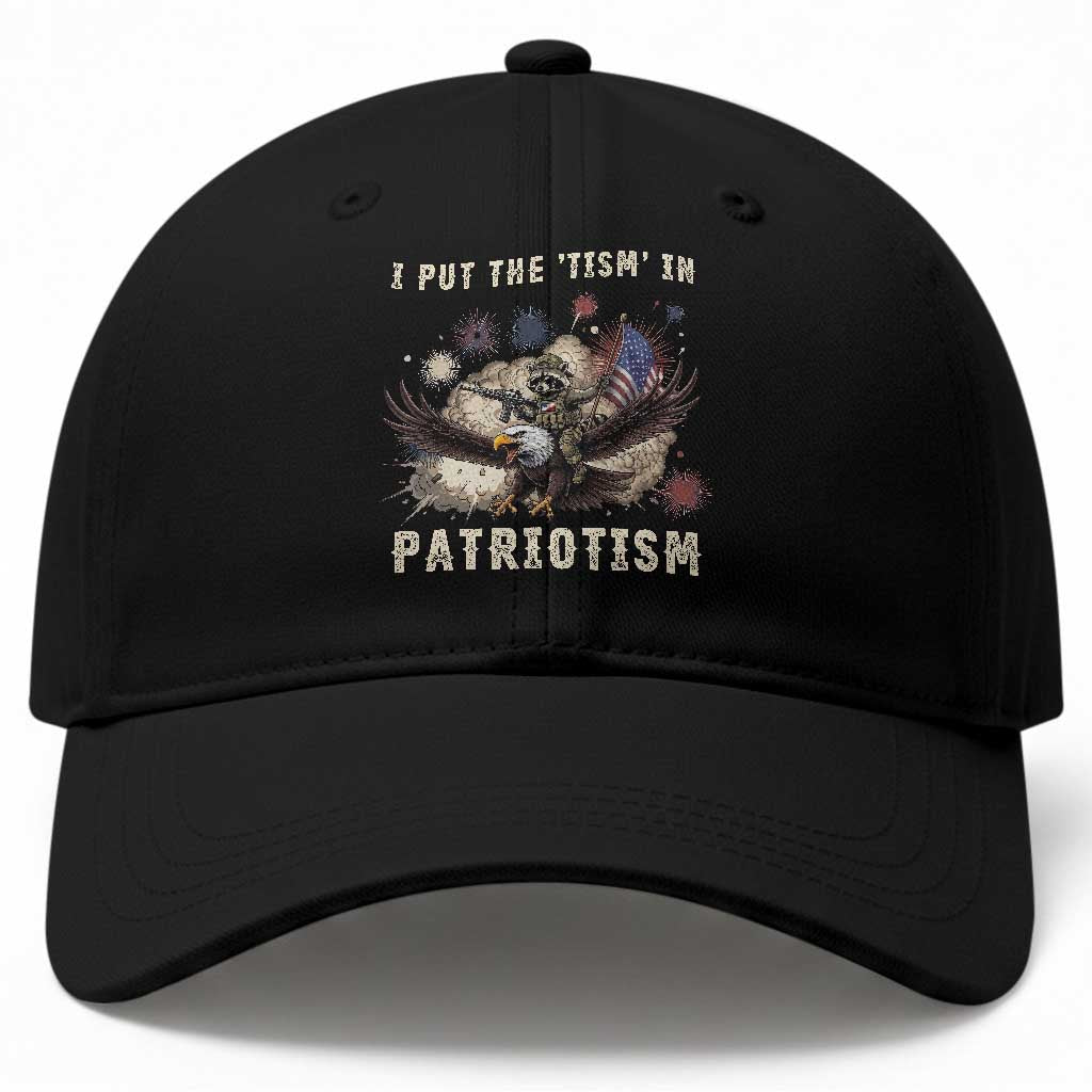 I Put The “Tism” in Patriotism Baseball Cap Retro Eagle Raccoon USA Flag
