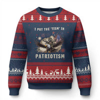 I Put The Tism in Patriotism Ugly Christmas Sweater Retro Eagle Raccoon USA Flag
