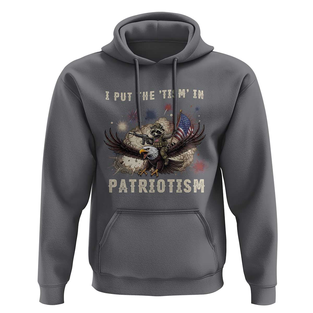 I Put The Tism in Patriotism Hoodie Retro Eagle Raccoon USA Flag