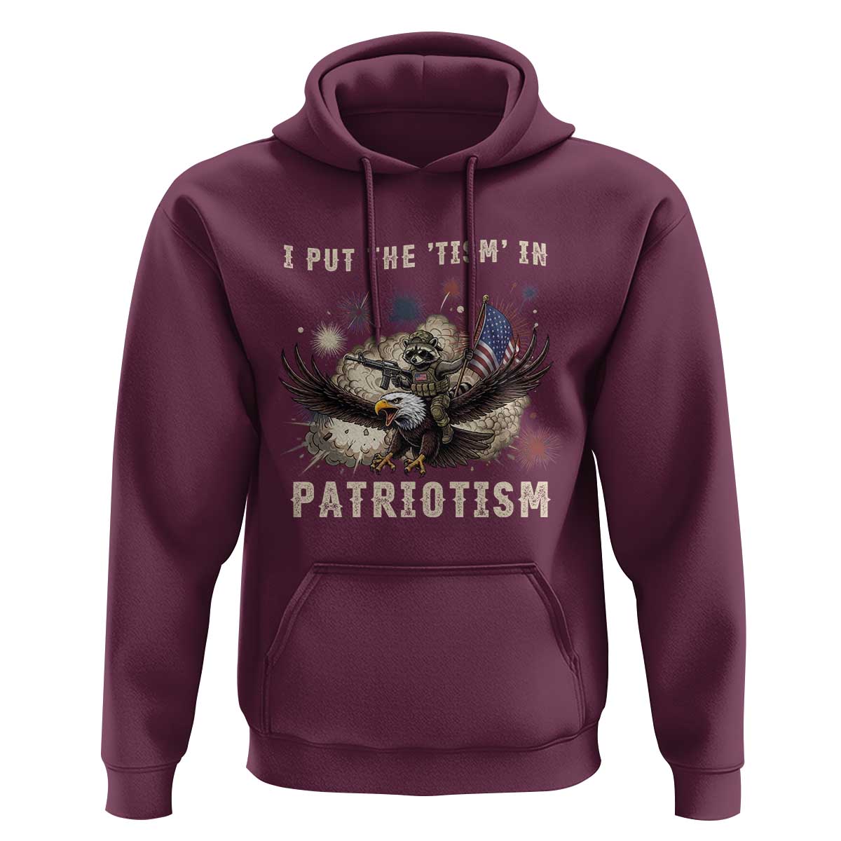 I Put The Tism in Patriotism Hoodie Retro Eagle Raccoon USA Flag