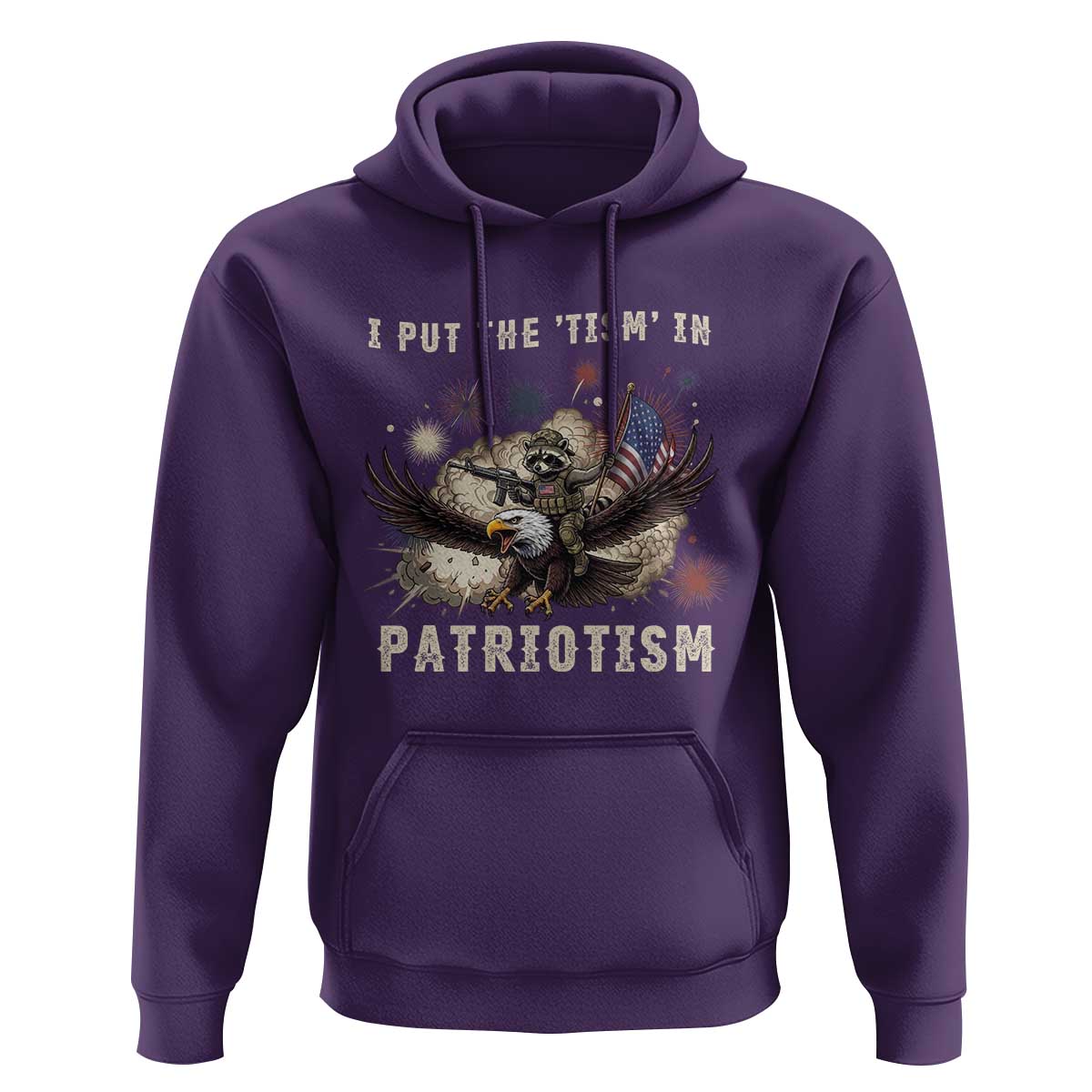 I Put The Tism in Patriotism Hoodie Retro Eagle Raccoon USA Flag