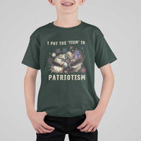 I Put The Tism in Patriotism T Shirt For Kid Retro Eagle Raccoon USA Flag