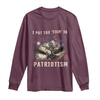 I Put The Tism in Patriotism Long Sleeve Shirt Retro Eagle Raccoon USA Flag