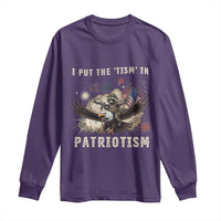 I Put The Tism in Patriotism Long Sleeve Shirt Retro Eagle Raccoon USA Flag