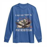 I Put The Tism in Patriotism Long Sleeve Shirt Retro Eagle Raccoon USA Flag