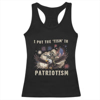 I Put The Tism in Patriotism Racerback Tank Top Retro Eagle Raccoon USA Flag
