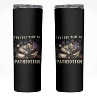 I Put The Tism in Patriotism Skinny Tumbler Retro Eagle Raccoon USA Flag