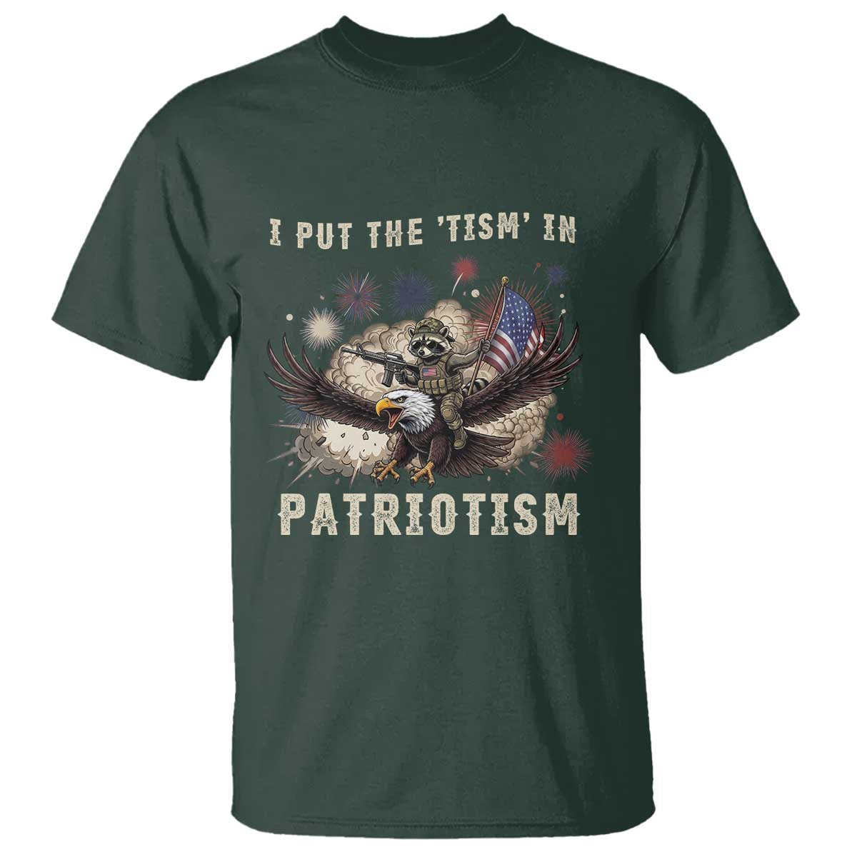 I Put The Tism in Patriotism T Shirt Retro Eagle Raccoon USA Flag