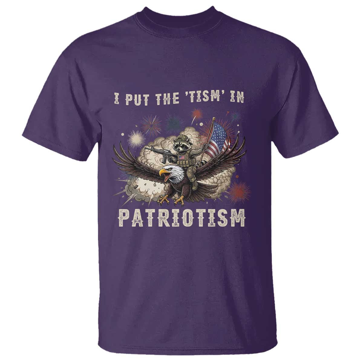 I Put The Tism in Patriotism T Shirt Retro Eagle Raccoon USA Flag