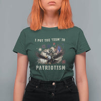 I Put The Tism in Patriotism T Shirt For Women Retro Eagle Raccoon USA Flag