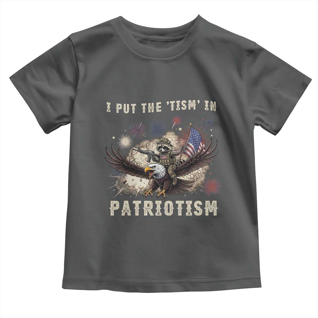 I Put The Tism in Patriotism Toddler T Shirt Retro Eagle Raccoon USA Flag