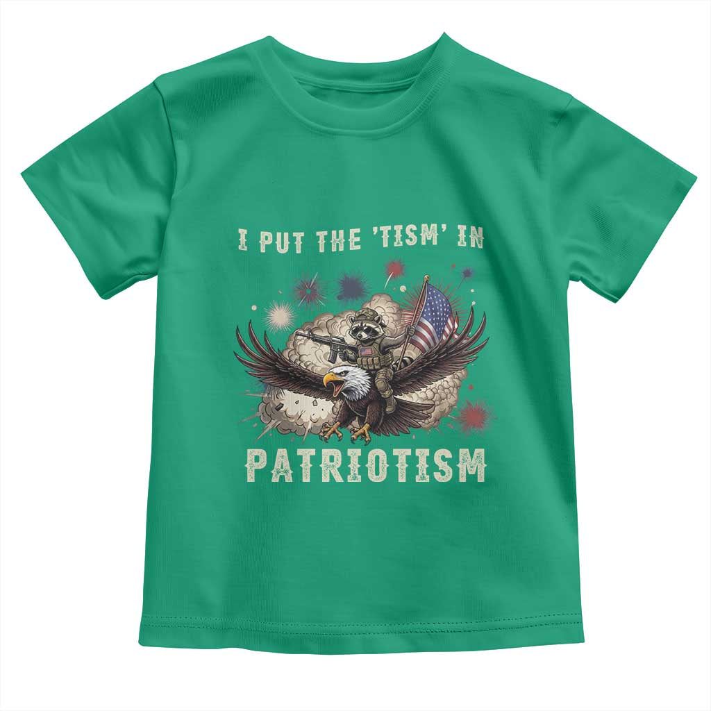 I Put The Tism in Patriotism Toddler T Shirt Retro Eagle Raccoon USA Flag