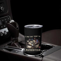 I Put The Tism in Patriotism Tumbler Cup Retro Eagle Raccoon USA Flag
