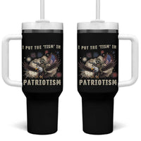 I Put The Tism in Patriotism Tumbler With Handle Retro Eagle Raccoon USA Flag