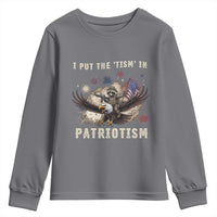 I Put The Tism in Patriotism Youth Sweatshirt Retro Eagle Raccoon USA Flag