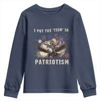 I Put The Tism in Patriotism Youth Sweatshirt Retro Eagle Raccoon USA Flag