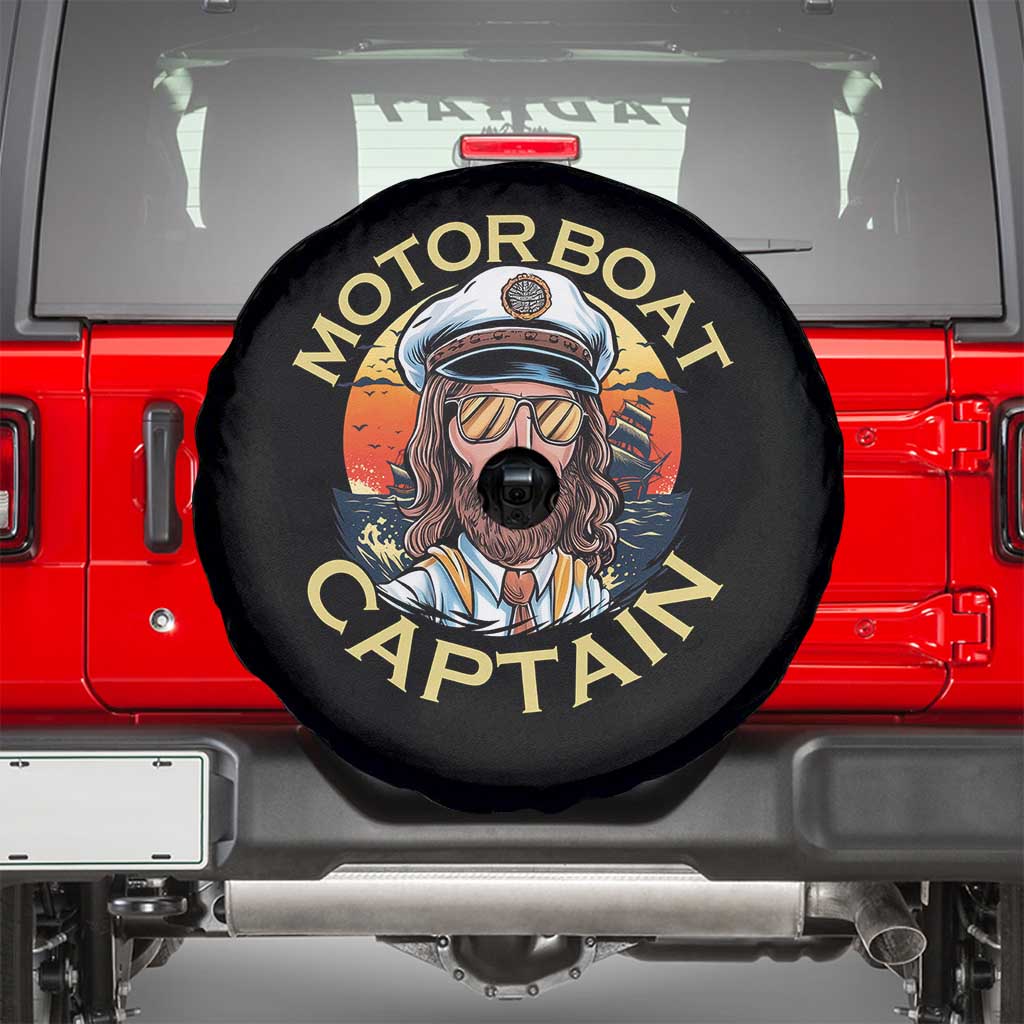 Funny Pontoon Boating Motor Boatin Lake Spare Tire Cover Motor Boat Captain - Wonder Print Shop