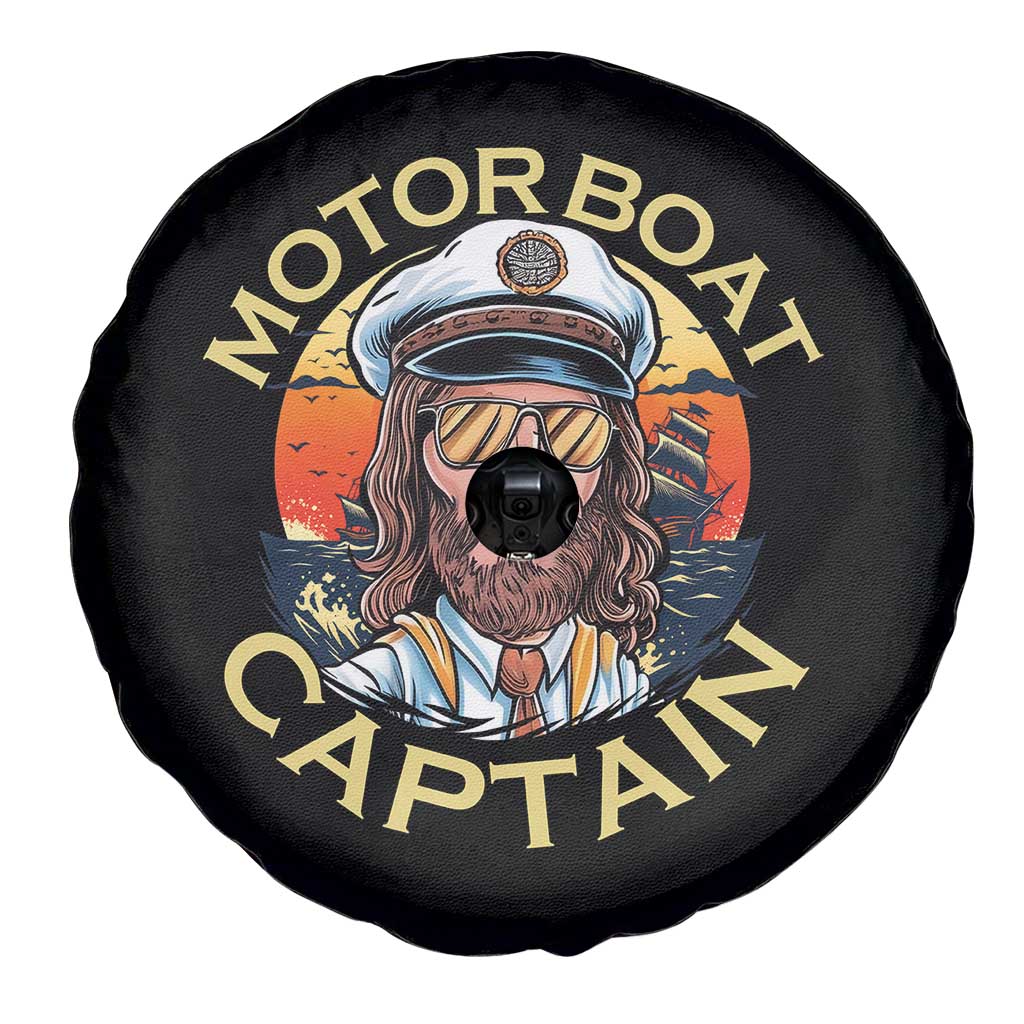 Funny Pontoon Boating Motor Boatin Lake Spare Tire Cover Motor Boat Captain - Wonder Print Shop