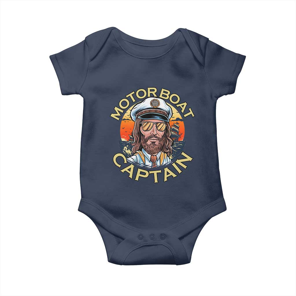 Funny Pontoon Boating Motor Boatin Lake Baby Onesie Motor Boat Captain - Wonder Print Shop