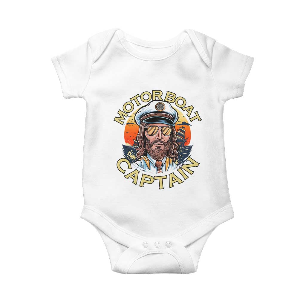 Funny Pontoon Boating Motor Boatin Lake Baby Onesie Motor Boat Captain - Wonder Print Shop