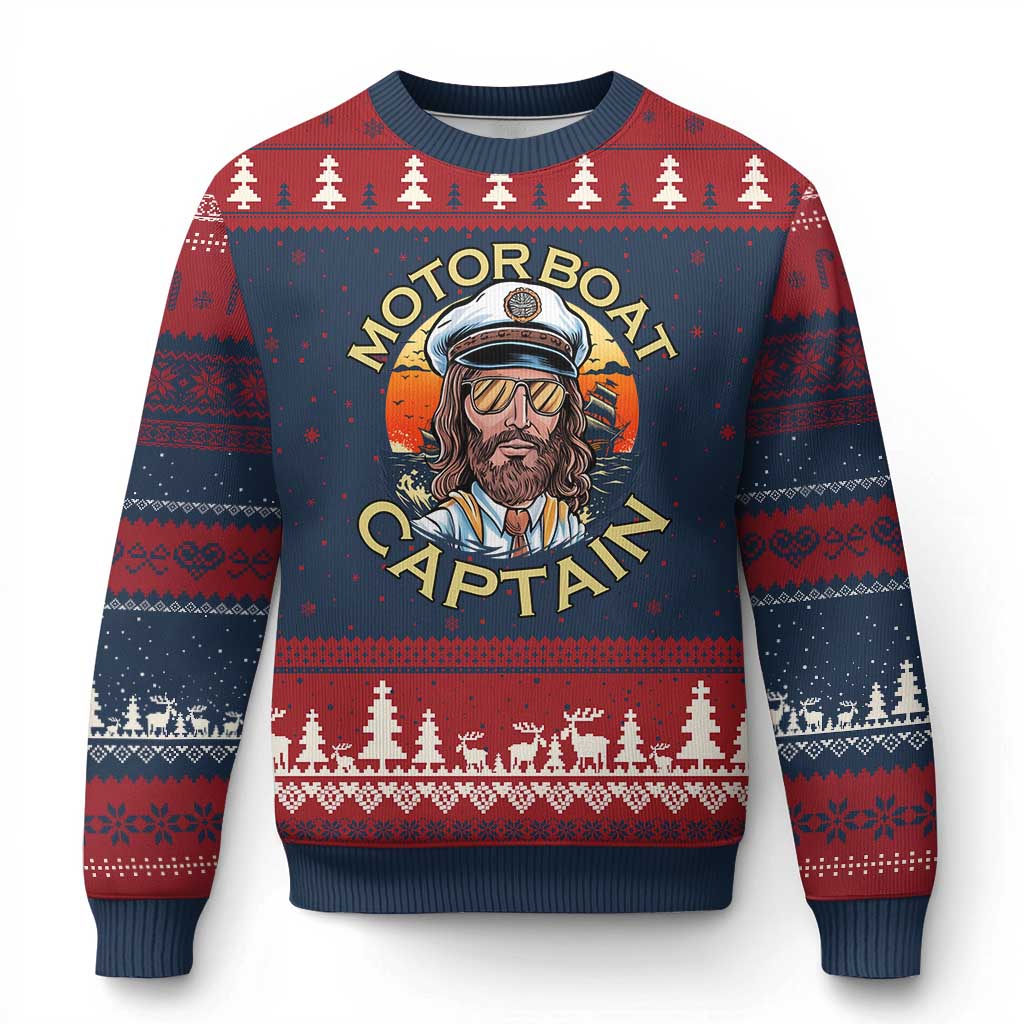 Funny Pontoon Boating Motor Boatin Lake Ugly Christmas Sweater Motor Boat Captain - Wonder Print Shop