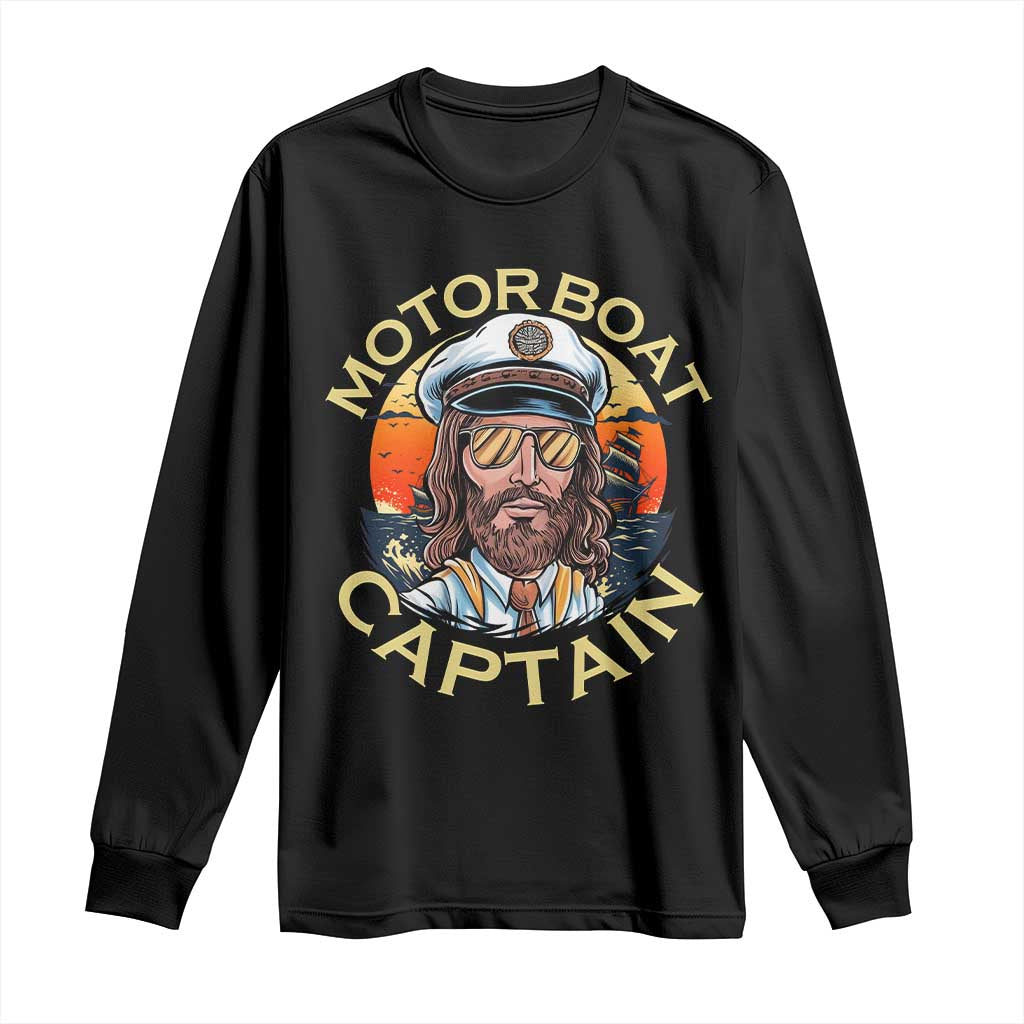 Funny Pontoon Boating Motor Boatin Lake Long Sleeve Shirt Motor Boat Captain - Wonder Print Shop