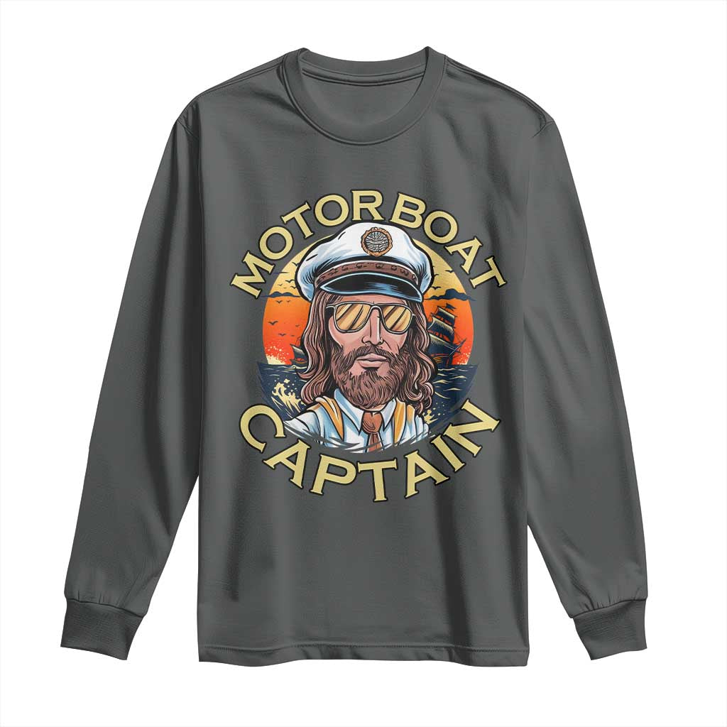 Funny Pontoon Boating Motor Boatin Lake Long Sleeve Shirt Motor Boat Captain - Wonder Print Shop