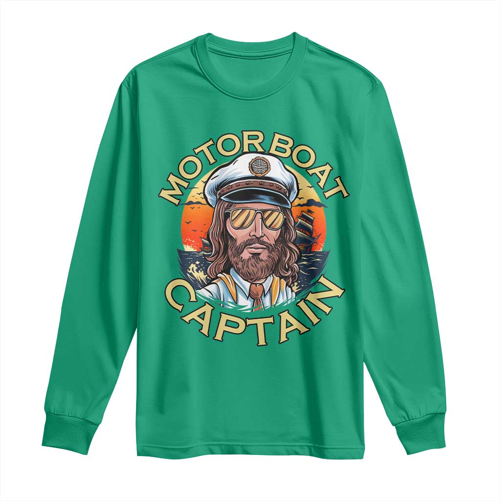 Funny Pontoon Boating Motor Boatin Lake Long Sleeve Shirt Motor Boat Captain - Wonder Print Shop