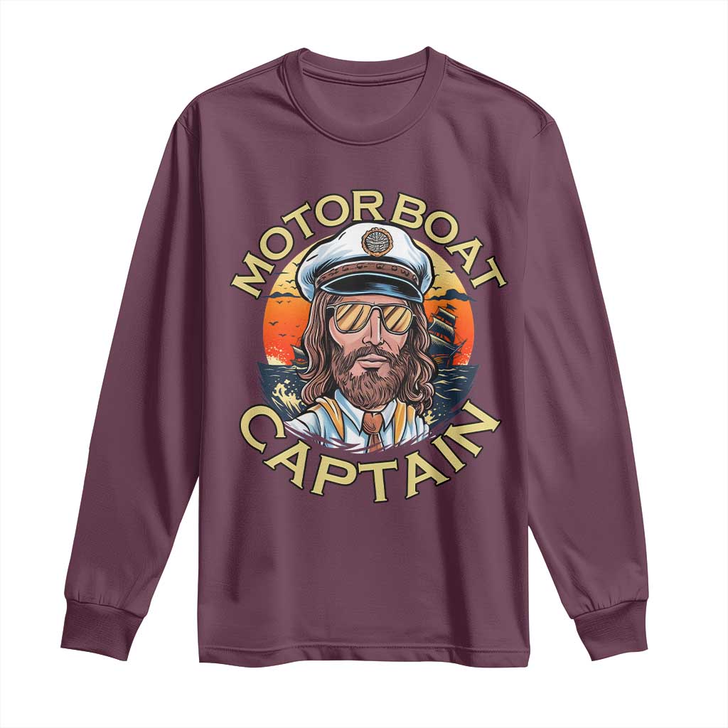 Funny Pontoon Boating Motor Boatin Lake Long Sleeve Shirt Motor Boat Captain - Wonder Print Shop