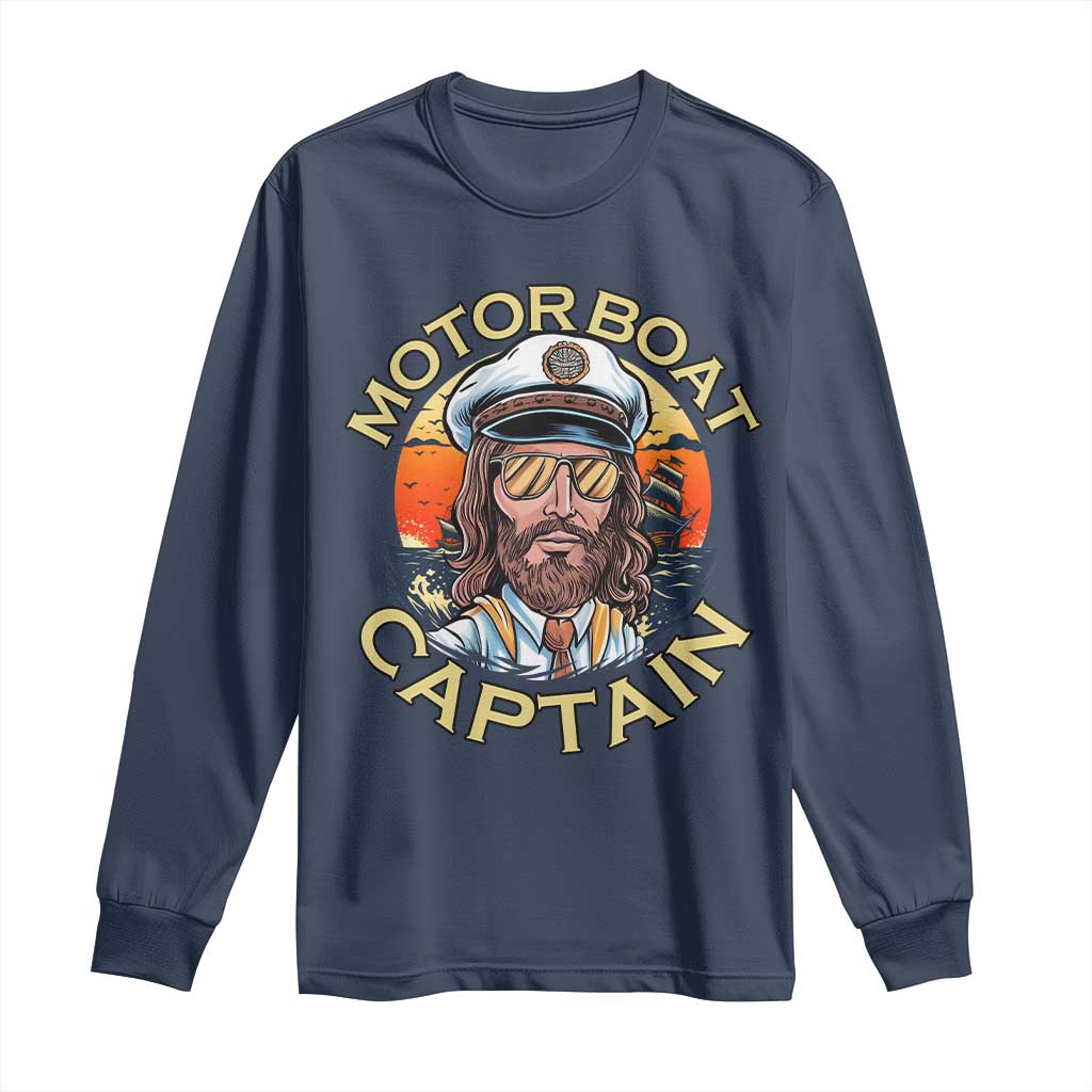 Funny Pontoon Boating Motor Boatin Lake Long Sleeve Shirt Motor Boat Captain - Wonder Print Shop
