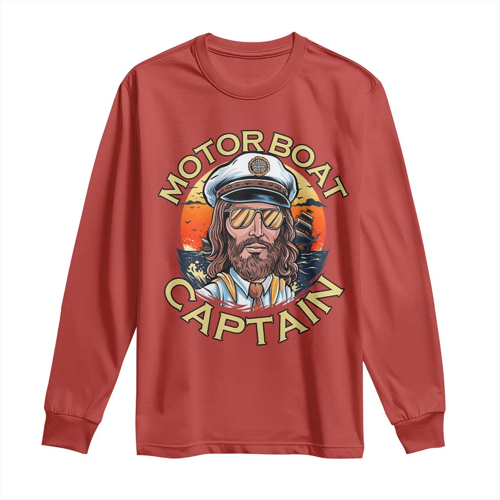 Funny Pontoon Boating Motor Boatin Lake Long Sleeve Shirt Motor Boat Captain - Wonder Print Shop
