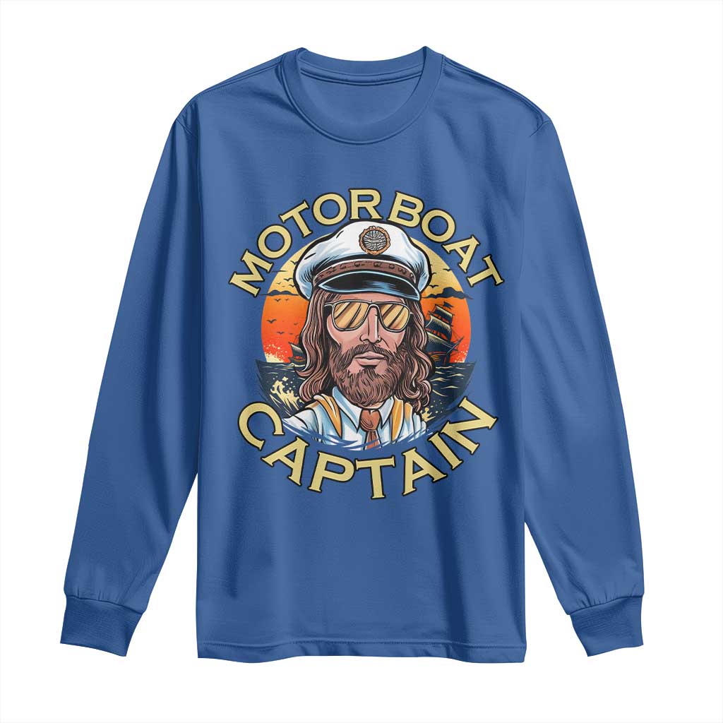 Funny Pontoon Boating Motor Boatin Lake Long Sleeve Shirt Motor Boat Captain - Wonder Print Shop