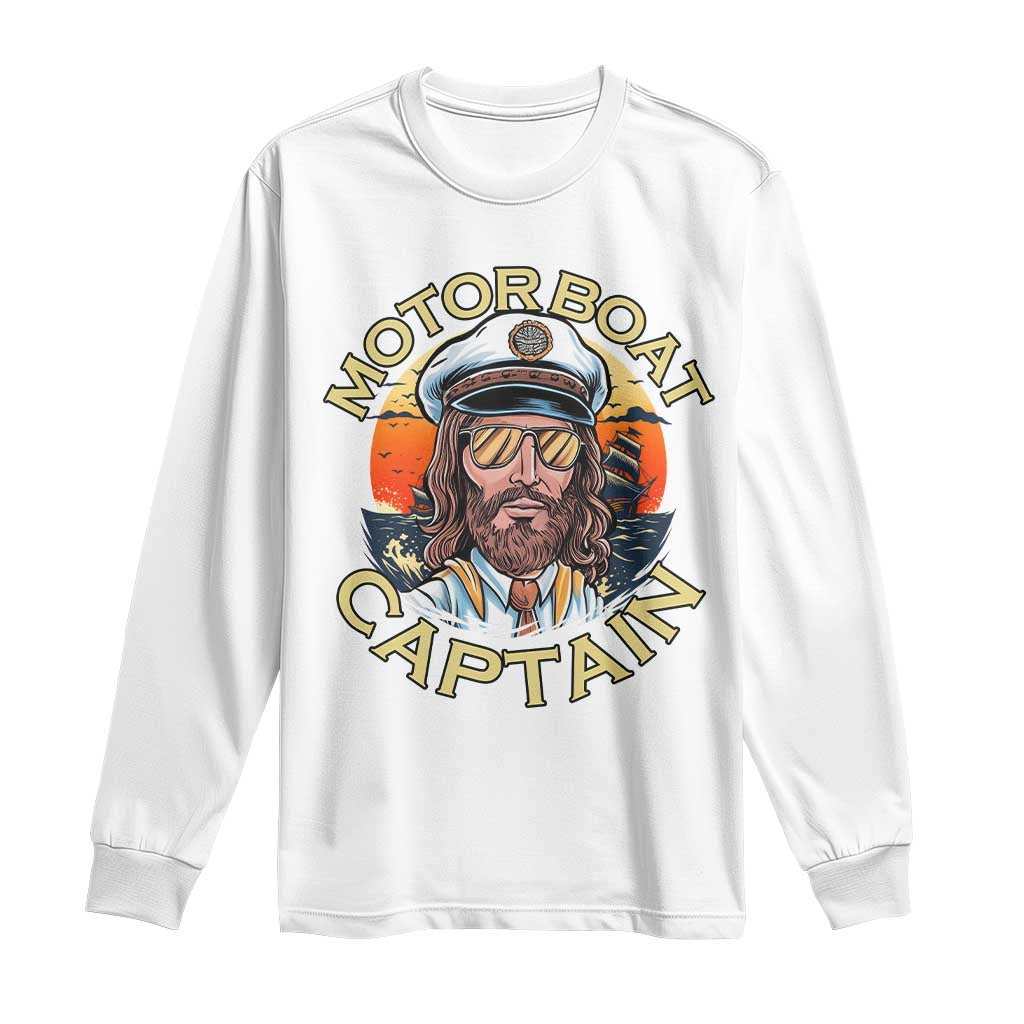 Funny Pontoon Boating Motor Boatin Lake Long Sleeve Shirt Motor Boat Captain - Wonder Print Shop
