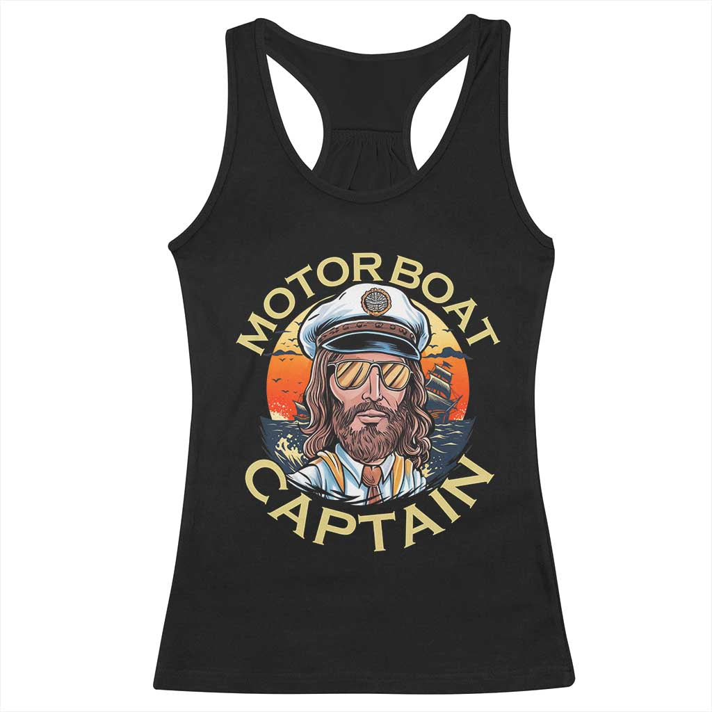 Funny Pontoon Boating Motor Boatin Lake Racerback Tank Top Motor Boat Captain - Wonder Print Shop