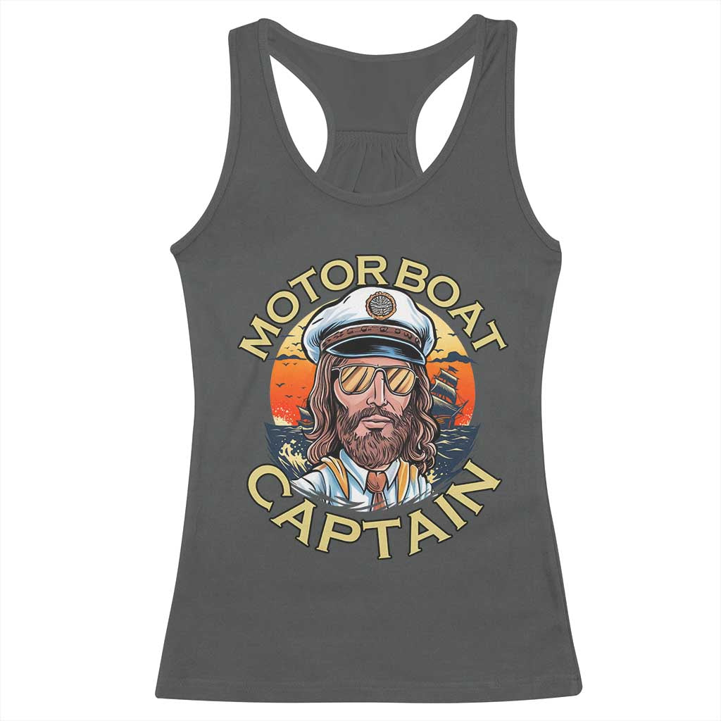 Funny Pontoon Boating Motor Boatin Lake Racerback Tank Top Motor Boat Captain - Wonder Print Shop