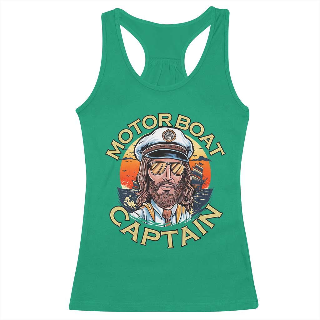 Funny Pontoon Boating Motor Boatin Lake Racerback Tank Top Motor Boat Captain - Wonder Print Shop