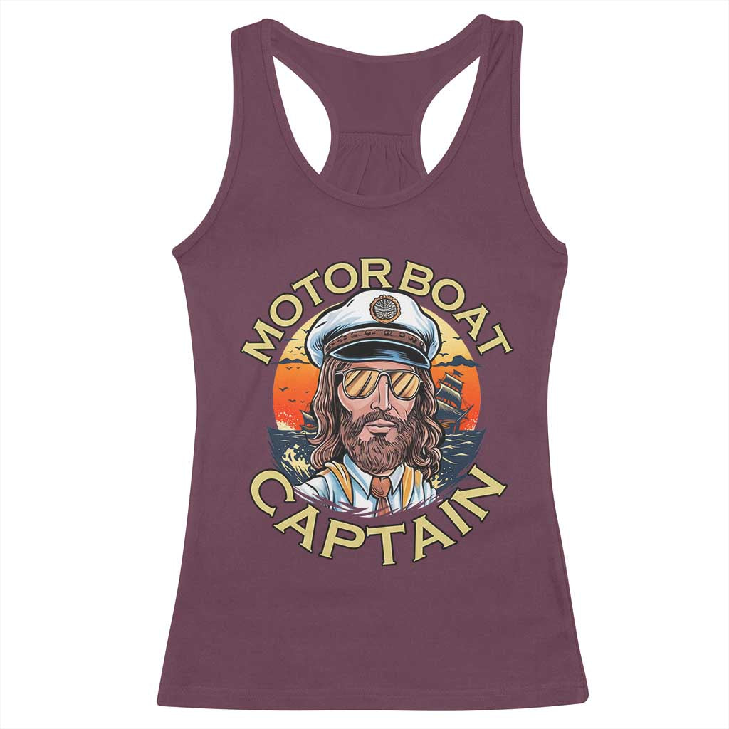 Funny Pontoon Boating Motor Boatin Lake Racerback Tank Top Motor Boat Captain - Wonder Print Shop