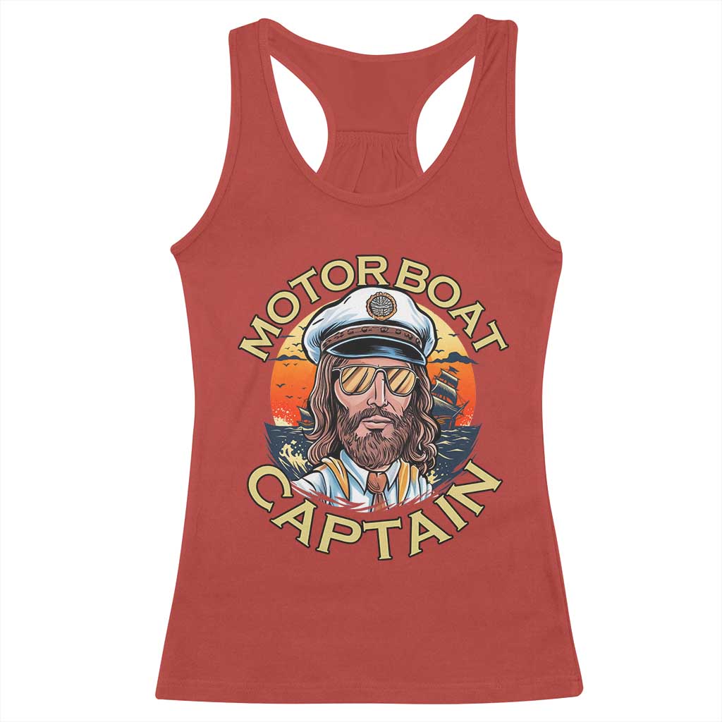 Funny Pontoon Boating Motor Boatin Lake Racerback Tank Top Motor Boat Captain - Wonder Print Shop