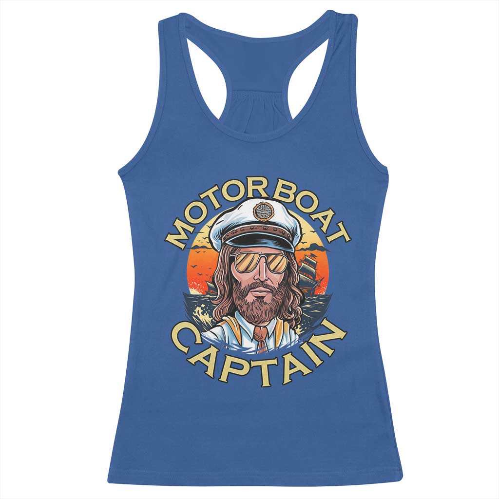 Funny Pontoon Boating Motor Boatin Lake Racerback Tank Top Motor Boat Captain - Wonder Print Shop